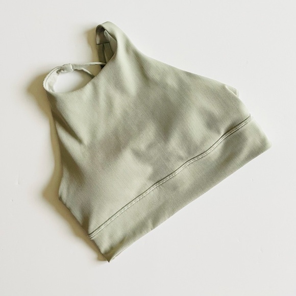 Lululemon SIZE 8 Energy High Neck ribbed strappy back sports bra in Green Fern - Picture 1 of 5